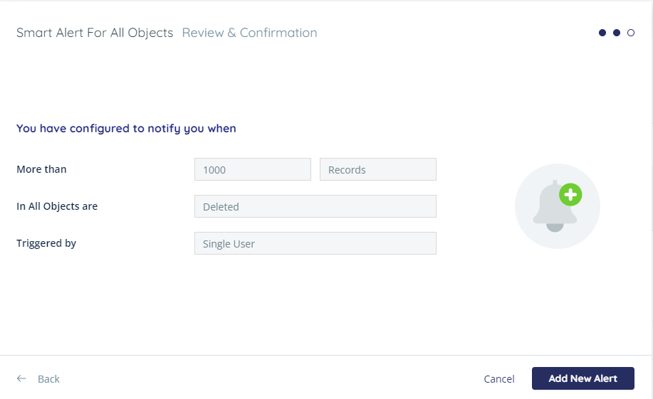 Review and confirmation - Add new alert is highlighted