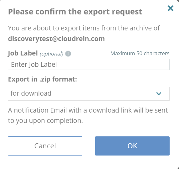 Please confirm the export request - OK is highlighted