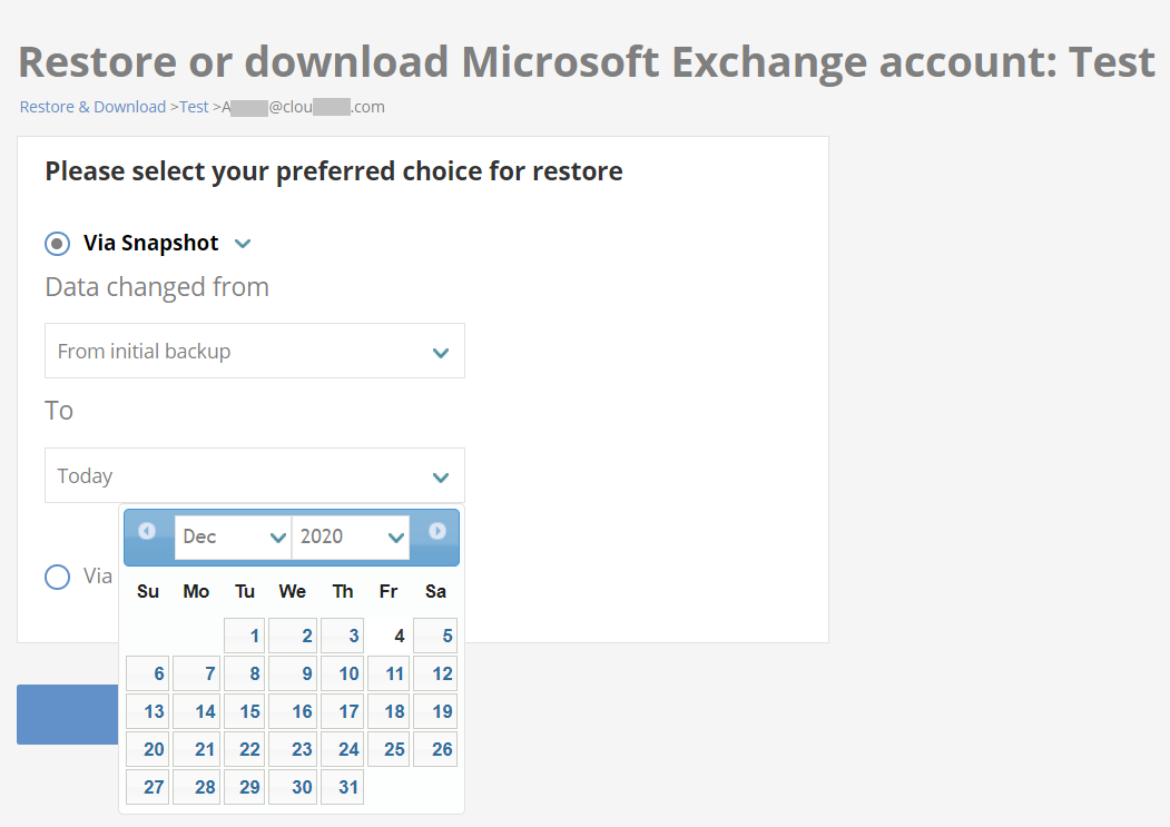 Searching, Restoring and Downloading Microsoft Exchange Backup Data